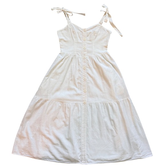 Urban Outfitters Dresses & Skirts - Urban Outfitters White Cotton Button Down Tie Strap Tiered Midi Dress Womens S